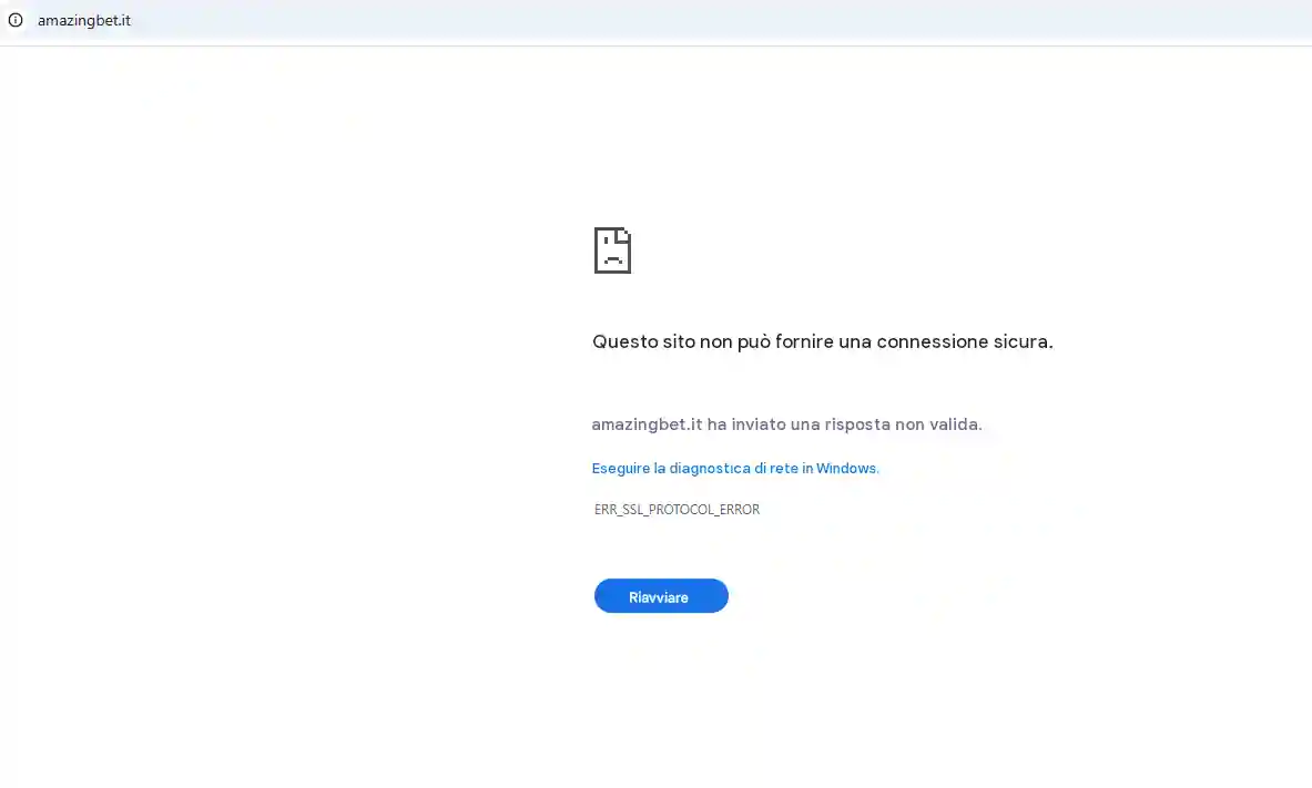Schermata del dominio ufficiale AmazingBet con il messaggio che il sito non è più disponibile