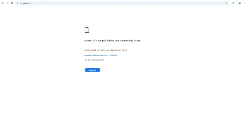 Schermata del dominio ufficiale AmazingBet con il messaggio che il sito non è più disponibile