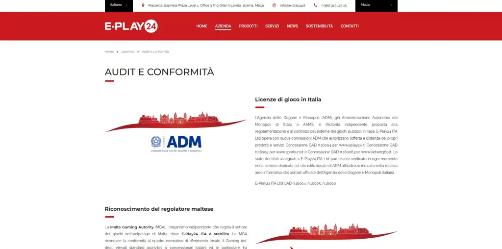 Sezione ufficiale E-Play24 con le concessioni ADM 16004, 16005 e 16006 e i relativi domini